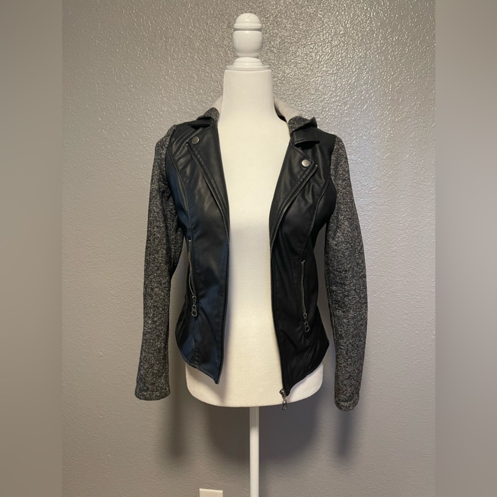 Bleach leather and grey fabric jacket